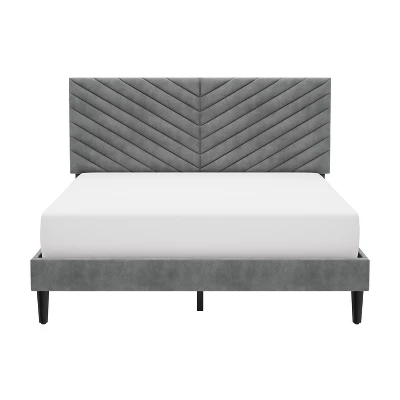 Queen Crestwood Upholstered Chevron Pleated Platform Bed With 2 Dual USB Ports Gray - Hillsdale Furniture 9 Queen Crestwood Upholstered Chevron Pleated Platform Bed With 2 Dual USB Ports Gray - Hillsdale Furniture - Image 7