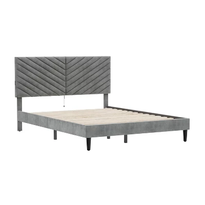 Queen Crestwood Upholstered Chevron Pleated Platform Bed With 2 Dual USB Ports Gray - Hillsdale Furniture 13 Queen Crestwood Upholstered Chevron Pleated Platform Bed With 2 Dual USB Ports Gray - Hillsdale Furniture - Image 11