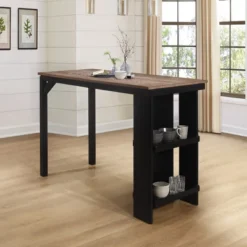 Knolle Park Wood Counter Height Table Black/Wire Brush Oak Finished Top - Hillsdale Furniture