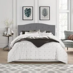 Full/Queen Provence Upholstered Arch Adjustable Tufted Headboard With Frame Glacier Gray Fabric - Hillsdale Furniture