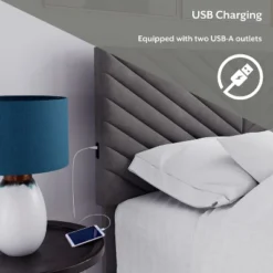 Queen Crestwood Upholstered Chevron Pleated Platform Bed With 2 Dual USB Ports Gray - Hillsdale Furniture 20 Queen Crestwood Upholstered Chevron Pleated Platform Bed With 2 Dual USB Ports Gray - Hillsdale Furniture -Hillsdale Furniture GUEST 161e566b f8b7 4f72 9045 f10c9bce5ee5