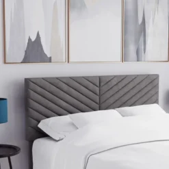 Queen Crestwood Upholstered Chevron Pleated Headboard With USB Ports Gray - Hillsdale Furniture -Hillsdale Furniture GUEST 20736cd1 e1aa 4602 911b 5b4b25b405e7