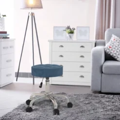 24.5" Nora Tufted Backless Adjustable Metal Vanity And Office Stool With Casters - Hillsdale Furniture -Hillsdale Furniture GUEST 2578a911 6417 43f5 9db6 470f2bf22662