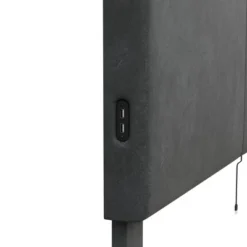 Muellen Upholstered Platform Bed With 2 Dual USB Ports Graphite Gray Vinyl - Hillsdale Furniture -Hillsdale Furniture GUEST 2b46d9c9 8363 42e3 922d 412849427721