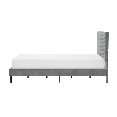 Queen Crestwood Upholstered Chevron Pleated Platform Bed With 2 Dual USB Ports Gray - Hillsdale Furniture 12 Queen Crestwood Upholstered Chevron Pleated Platform Bed With 2 Dual USB Ports Gray - Hillsdale Furniture - Image 10