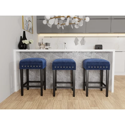 Cassidy Wood Upholstered Backless Counter Height Stool Black/Blue Velvet - Hillsdale Furniture 4 Cassidy Wood Upholstered Backless Counter Height Stool Black/Blue Velvet - Hillsdale Furniture - Image 2