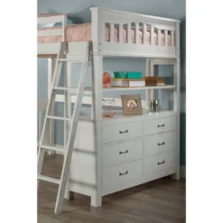 Full Highlands Loft Bed With Desk, Chair And Hanging Nightstand White - Hillsdale Furniture -Hillsdale Furniture GUEST 6a6ce734 f4ad 4028 b2a3 3731c171bf8c