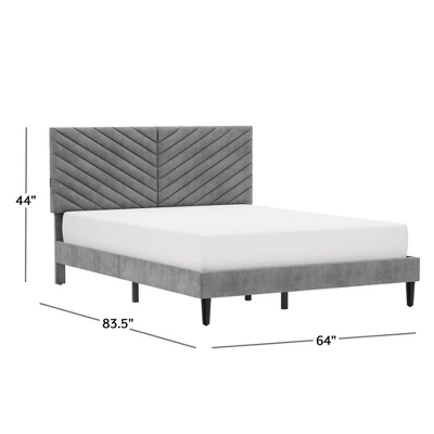 Queen Crestwood Upholstered Chevron Pleated Platform Bed With 2 Dual USB Ports Gray - Hillsdale Furniture 4 Queen Crestwood Upholstered Chevron Pleated Platform Bed With 2 Dual USB Ports Gray - Hillsdale Furniture - Image 2