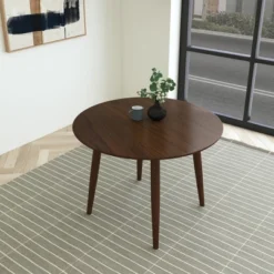 San Marino Mid-Century Modern Round Dining Table Chestnut - Hillsdale Furniture