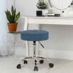 24.5" Nora Tufted Backless Adjustable Metal Vanity And Office Stool With Casters - Hillsdale Furniture