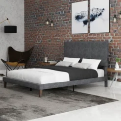 Muellen Upholstered Platform Bed With 2 Dual USB Ports Graphite Gray Vinyl - Hillsdale Furniture -Hillsdale Furniture GUEST 7e20b01e c6ba 4ab3 9a92 35bf42870a24