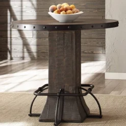 Jennings Round Counter Height Dining Table Wood/Metal Distressed Walnut Finished Wood/Brown Metal - Hillsdale Furniture