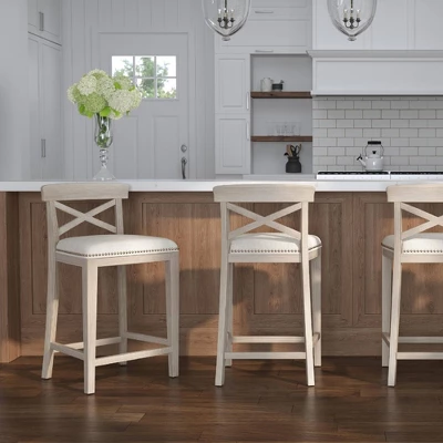 Set Of 2 26" Bayview NonSwivel Counter Height Barstool White/Silver - Hillsdale Furniture 3 Set Of 2 26" Bayview NonSwivel Counter Height Barstool White/Silver - Hillsdale Furniture