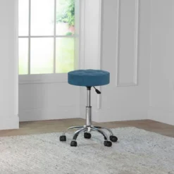 24.5" Nora Tufted Backless Adjustable Metal Vanity And Office Stool With Casters - Hillsdale Furniture -Hillsdale Furniture GUEST b9279551 15de 4132 a99e c8760e8ff51e