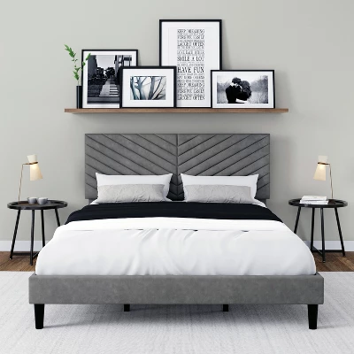 Queen Crestwood Upholstered Chevron Pleated Platform Bed With 2 Dual USB Ports Gray - Hillsdale Furniture 3 Queen Crestwood Upholstered Chevron Pleated Platform Bed With 2 Dual USB Ports Gray - Hillsdale Furniture