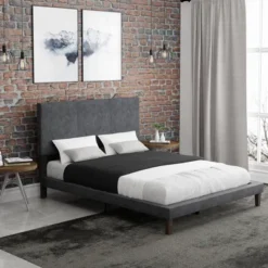 Muellen Upholstered Platform Bed With 2 Dual USB Ports Graphite Gray Vinyl - Hillsdale Furniture -Hillsdale Furniture GUEST ee536eab 1df2 4071 a4de 6ea504e2a0cc