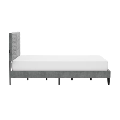 Queen Crestwood Upholstered Chevron Pleated Platform Bed With 2 Dual USB Ports Gray - Hillsdale Furniture 10 Queen Crestwood Upholstered Chevron Pleated Platform Bed With 2 Dual USB Ports Gray - Hillsdale Furniture - Image 8